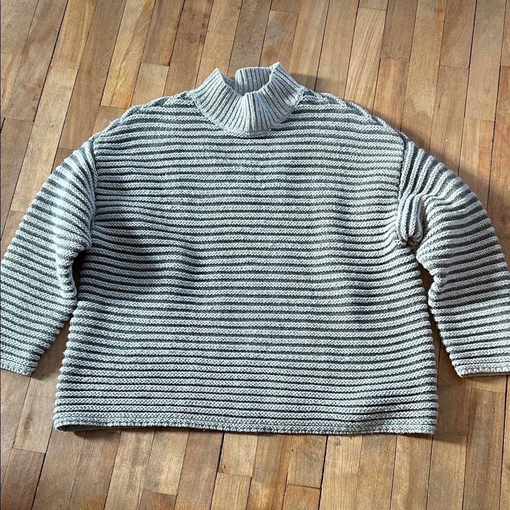 Haven Well Within Chunky Ribbed Mock Neck Sweater - Gray/White